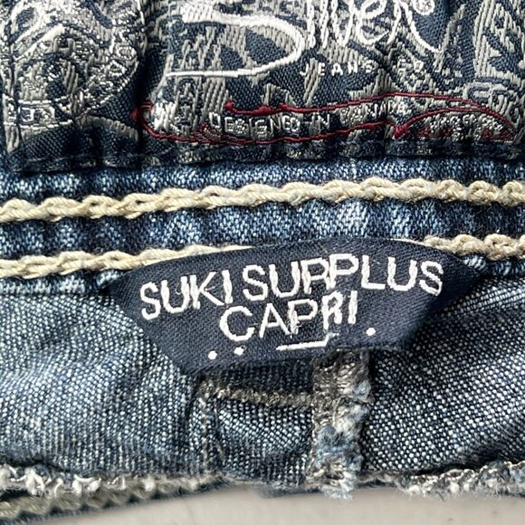 Silver Suki Surplus Capri Jeans Womens 26 Blue Stretch Denim Heavy Stitching - Picture 6 of 11